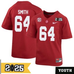 Mac Smith No 64 Youth CFP Alabama Crimson Tide 2025 Home Game Jersey- Replica
