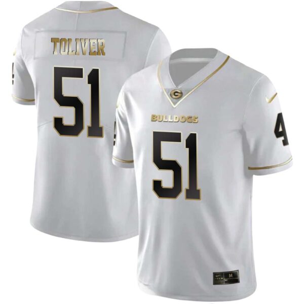 Malachi Toliver No 51 Mens Georgia Bulldogs White Gold Player Custom Limited Jersey