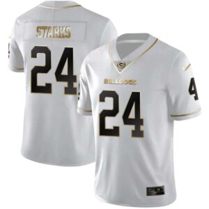 Malaki Starks No 24 Mens Georgia Bulldogs White Gold Player Custom Limited Jersey