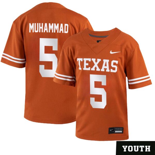 Malik Muhammad No 5 Orange Texas Longhorns Football Custom Game Jersey For Youth