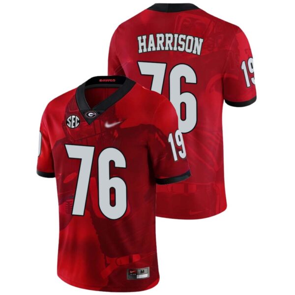 Marcus Harrison No 76 Georgia Bulldogs Mens Ncaa Red 2022 National Championship Decisive Highlights College Football Jersey