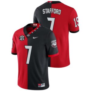 Matthew Stafford No 7 Mens Red Black Georgia Bulldogs Split Edition Mascot 100th Anniversary