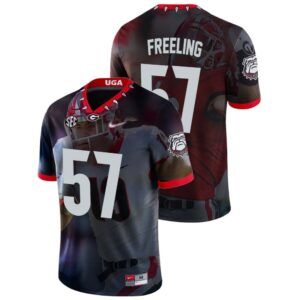 Monroe Freeling No 57 Georgia Bulldogs Mens NCAA Black 2022 National Championship Decisive Highlights College Football Jersey