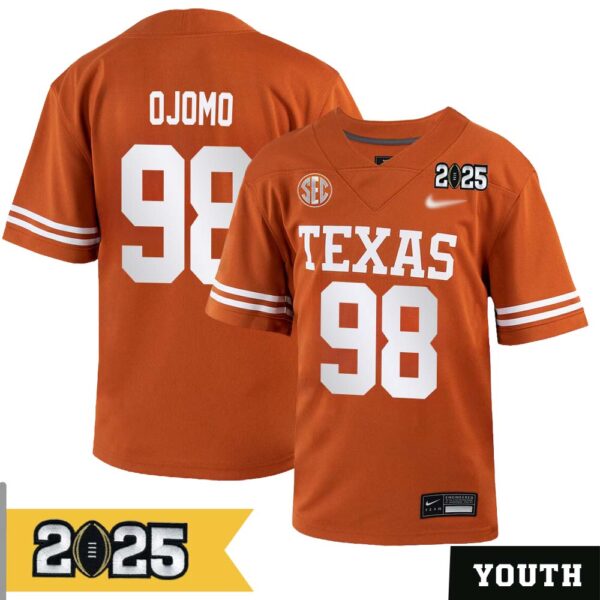 Moro Ojomo No 98 Youth Cfp Texas Longhorns 2025 Home Game Jersey- Replica