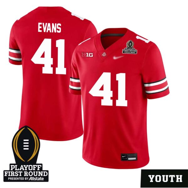 Morrow Evans No 41 Youth Cfp Ohio State Buckeyes Playoff First Round 2025 Jersey- Replica