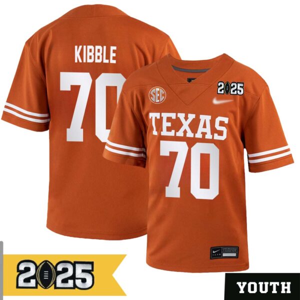 Nate Kibble No 70 Youth Cfp Texas Longhorns 2025 Home Game Jersey- Replica