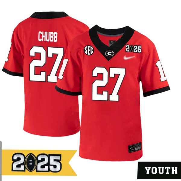Nick Chubb No 27 Youth Cfp Georgia Bulldogs 2025 Home Game Jersey- Replica