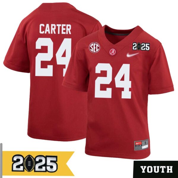Noah Carter No 24 Youth Cfp Alabama Crimson Tide 2025 Home Game Jersey- Replica