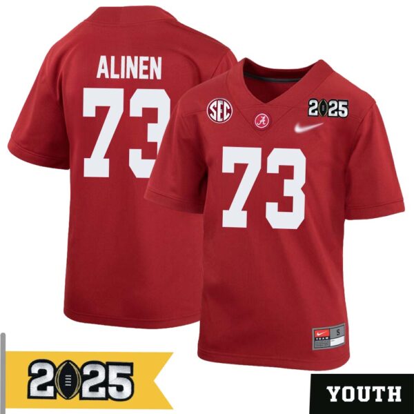 Olaus Alinen No 73 Youth Cfp Alabama Crimson Tide 2025 Home Game Jersey- Replica