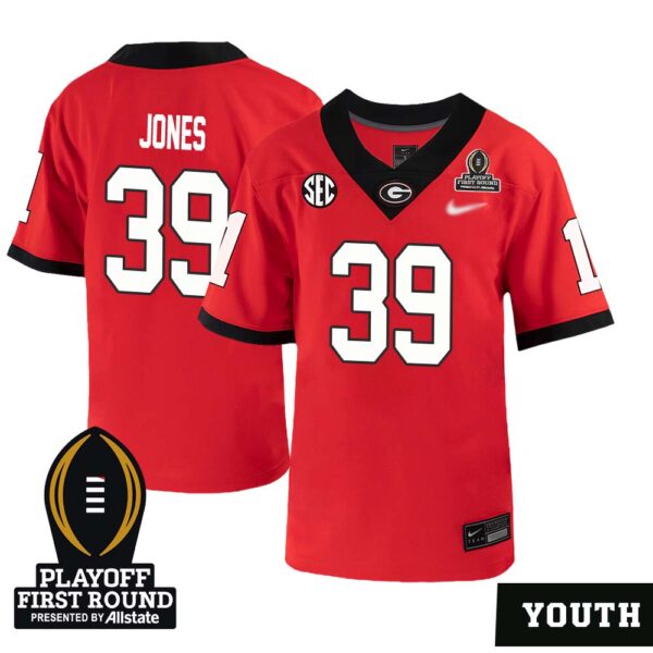 Parker Jones No 39 Youth Cfp Georgia Bulldogs Playoff First Round 2025 Jersey- Replica