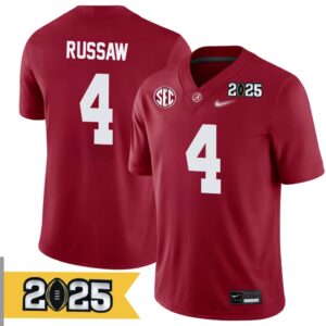 Qua Russaw No 4 Men CFP Alabama Crimson Tide 2025 Home Game Jersey- Replica
