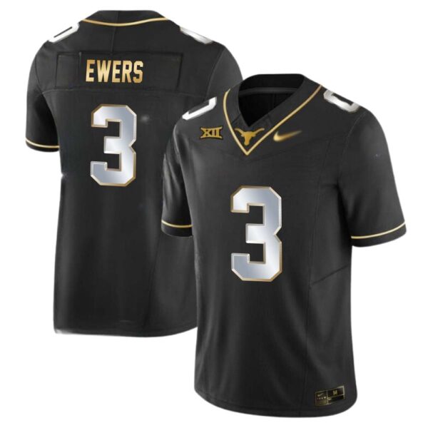 Quinn Ewers No 3 Texas Longhorns Gold Vapor Limited Black Jersey