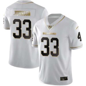 Quintavius Johnson No 33 Mens Georgia Bulldogs White Gold Player Custom Limited Jersey