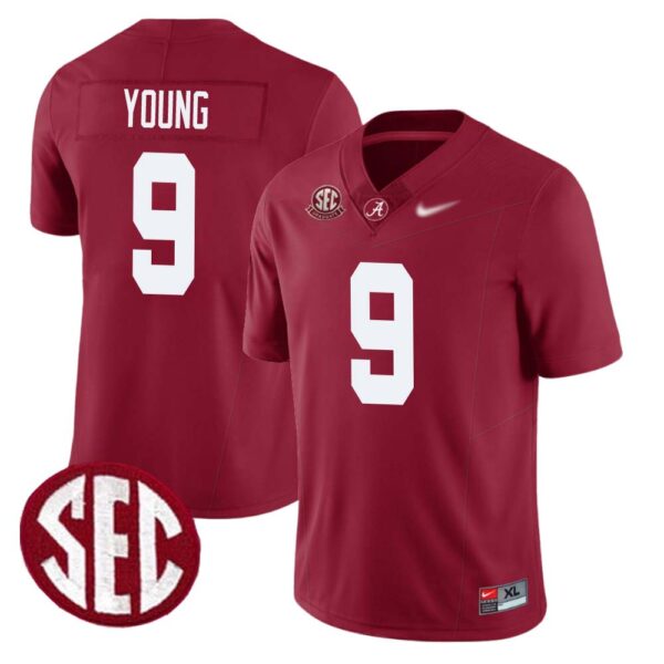 Richard Young No 9 Men’s Alabama Crimson Sec Championship 2020 Patch Vapor Gold Football Crimson Alter