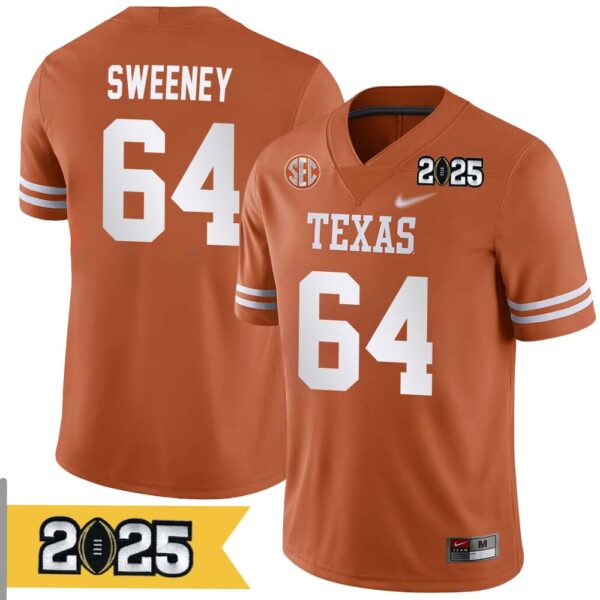 Robert Sweeney No 64 Men Cfp Texas Longhorns 2025 Home Game Jersey- Replica