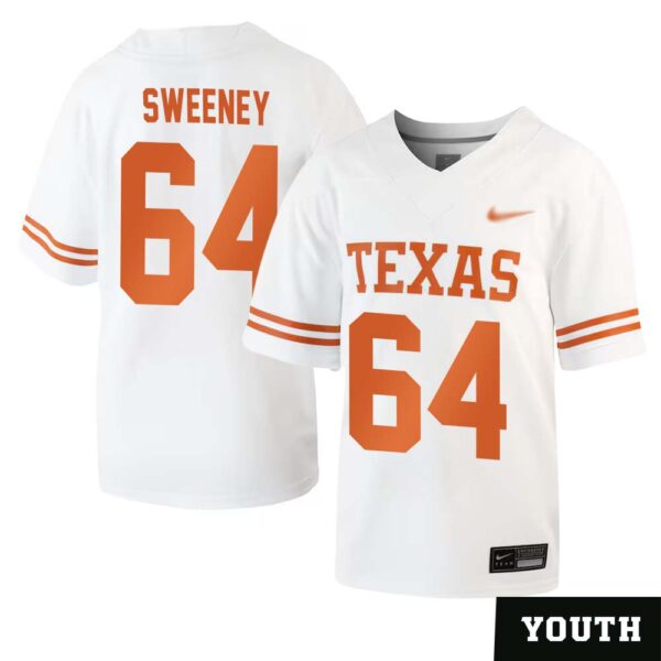 Robert Sweeney No 64 White Texas Longhorns Football Custom Game Jersey For Youth