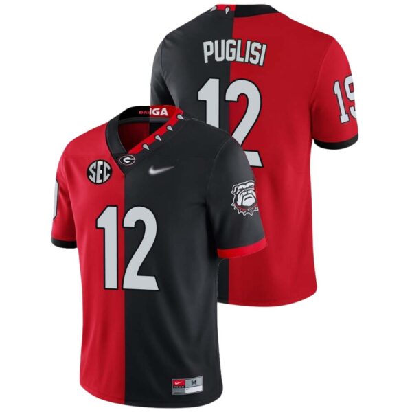 Ryan Puglisi No 12 Mens Red Black Georgia Bulldogs Split Edition Mascot 100Th Anniversary