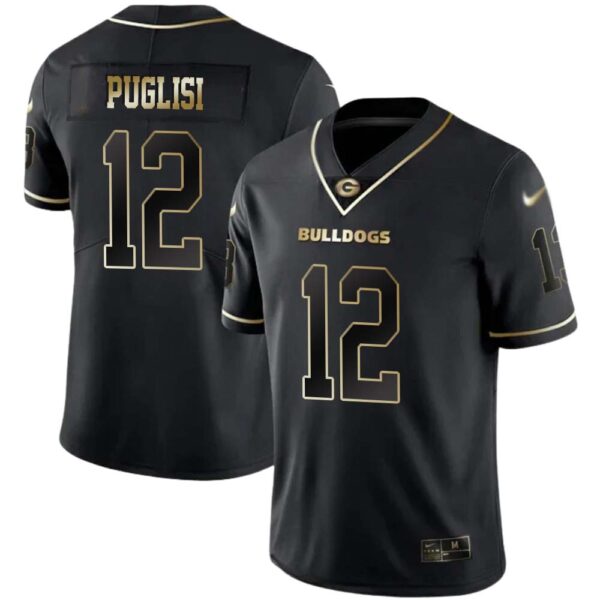 Ryan Puglisi No 12 Mens Georgia Bulldogs Black Gold Player Custom Limited Jersey