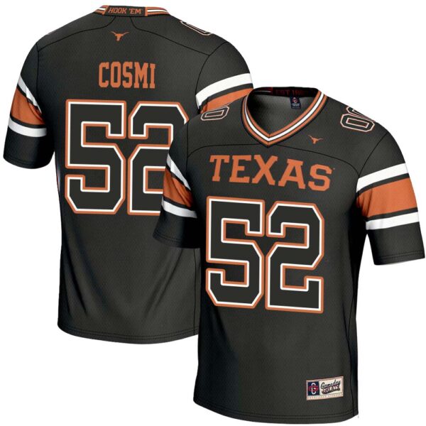 Sam Cosmi No 52 Men’s Gameday Greats Black Texas Longhorns Nil Pick-A-Player Football Jersey