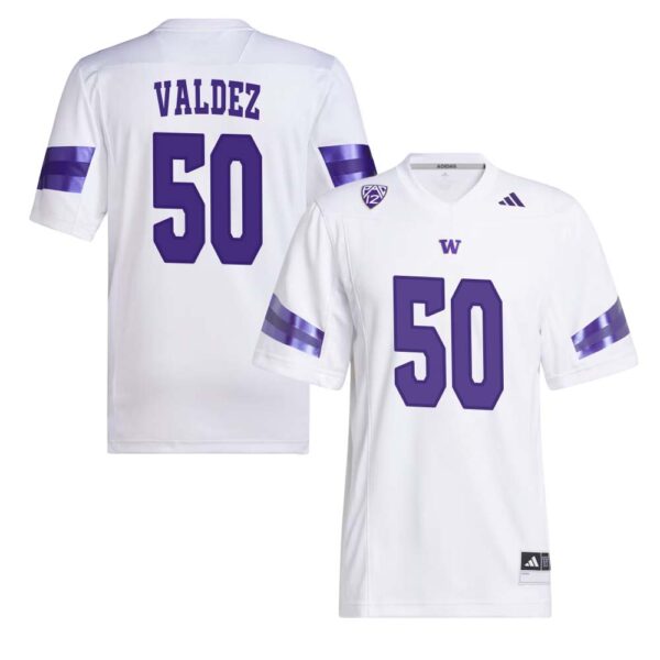 Sebastian Valdez No 50 Men’s White Washington Huskies Premier Football Jersey