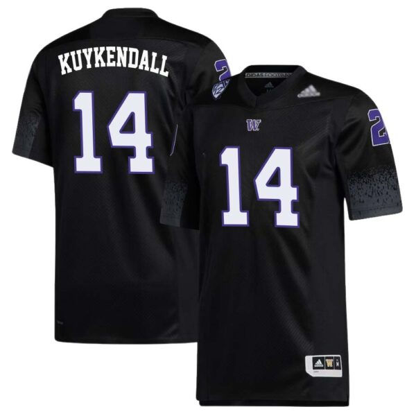 Shea Kuykendall No 14 Men’s Black Washington Huskies Premier Strategy Football Jersey