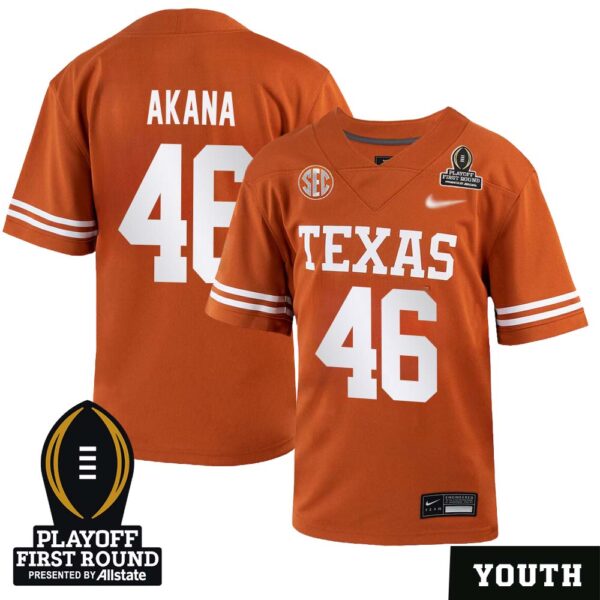 Tausili Akana No 46 Youth Cfp Texas Longhorns Playoff First Round 2025 Jersey- Replica