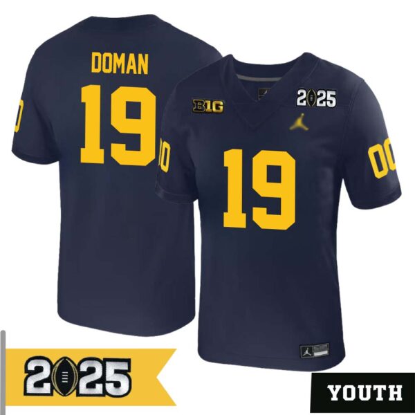 Tommy Doman No 19 Youth Cfp Michigan Wolverines 2025 Home Game Jersey- Replica