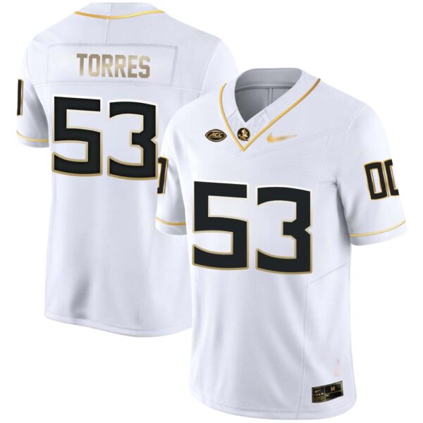 Torres No 53 Men’s Florida State Seminoles White Golden Limited Football Jersey