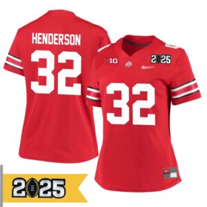 TreVeyon Henderson No 32 Woman CFP Ohio State Buckeyes 2025 Home Game Jersey- Replica