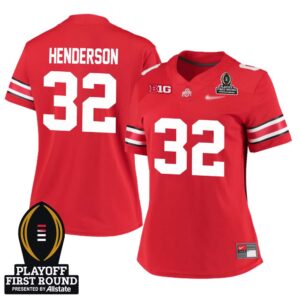 TreVeyon Henderson No 32 Woman CFP Ohio State Buckeyes Playoff First Round 2025 Jersey- Replica