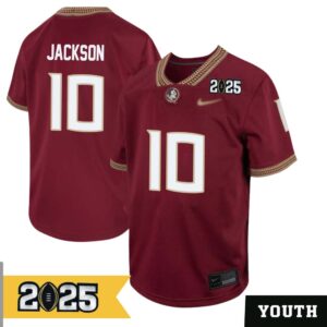 Trever Jackson No 10 Youth CFP Florida State Seminoles 2025 Home Game Jersey- Replica