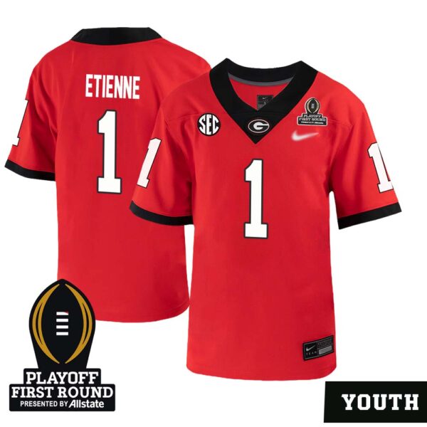 Trevor Etienne No 1 Youth Cfp Georgia Bulldogs Playoff First Round 2025 Jersey