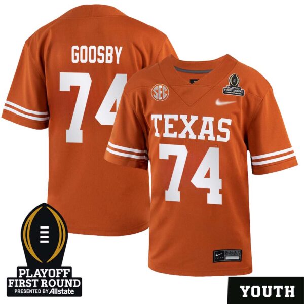 Trevor Goosby No 74 Youth Cfp Texas Longhorns Playoff First Round 2025 Jersey- Replica