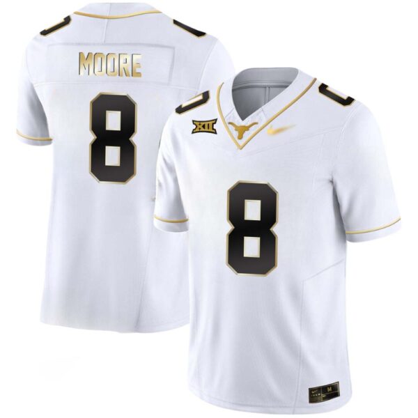Trey Moore No 8 Texas Longhorns Gold Vapor Limited White Jersey