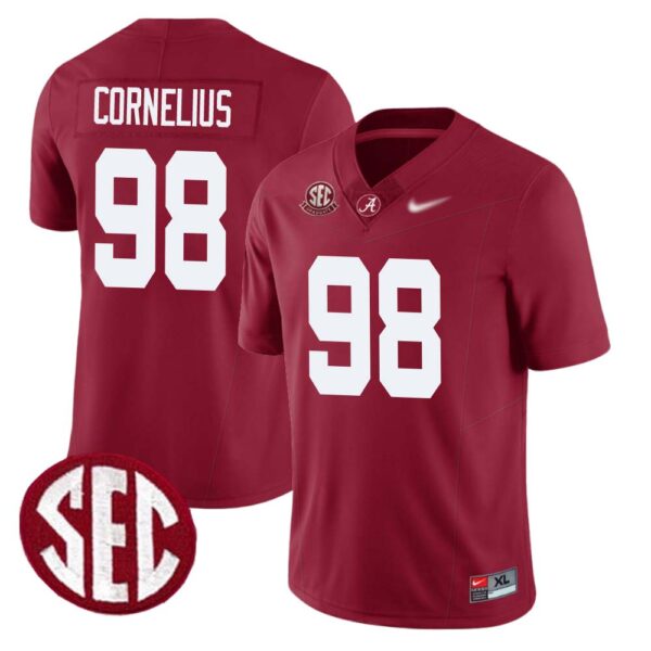 Tucker Cornelius No 98 Men’s Alabama Crimson Sec Championship 2020 Patch Vapor Gold Football Crimson Alter