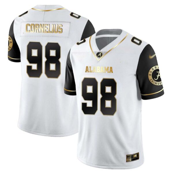 Tucker Cornelius No 98 Men’s Alabama Crimson Tide Limited Custom White Golden Jersey
