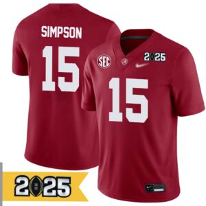 Ty Simpson No 15 Men CFP Alabama Crimson Tide 2025 Home Game Jersey- Replica