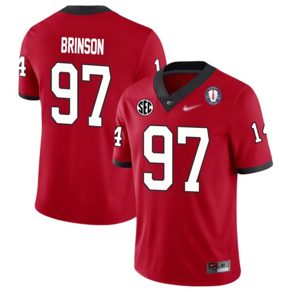 Warren Brinson No 97 Mens Red Georgia Bulldogs 2022 Sec & National Championship Jersey