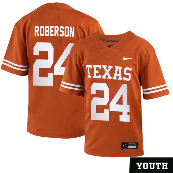 Warren Roberson No 24 Orange Texas Longhorns Football Custom Game Jersey For Youth