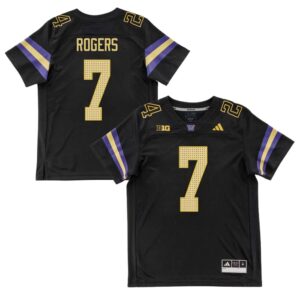 Will Rogers No 7 Men’s Washington Huskies Black & Gold Premier Football Jersey