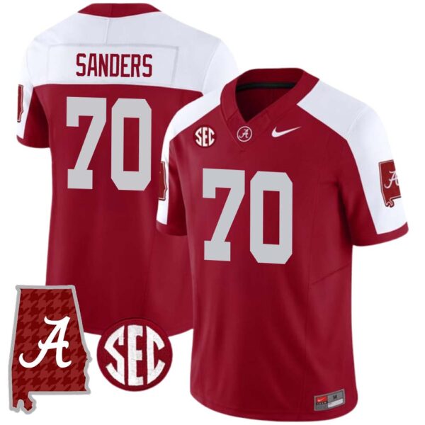 William Sanders No 70 Men’s Alabama Crimson Sec Championship 2023 Patch Vapor Gold Football Crimson Alter