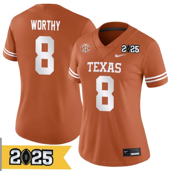 Xavier Worthy No 8 Woman Cfp Texas Longhorns 2025 Home Game Jersey- Replica