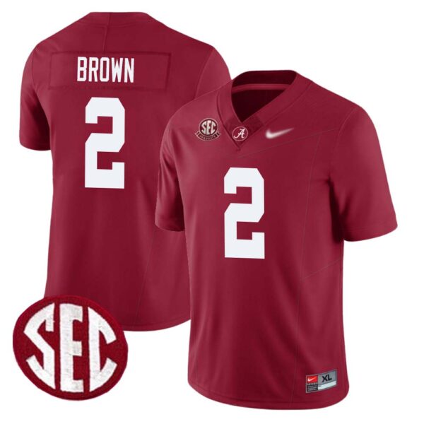 Zabien Brown No 2 Men’s Alabama Crimson Sec Championship 2020 Patch Vapor Gold Football Crimson Alter