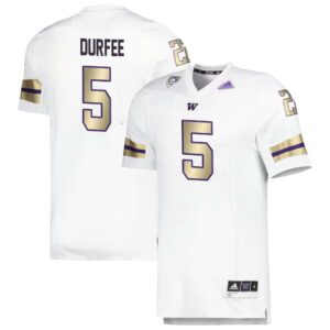 Zach Durfee No 5 Men’s Washington Huskies adidas Husky Royalty Premier Strategy Jersey – White