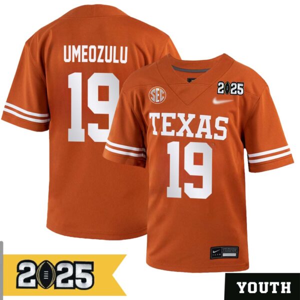 Zina Umeozulu No 19 Youth Cfp Texas Longhorns 2025 Home Game Jersey- Replica